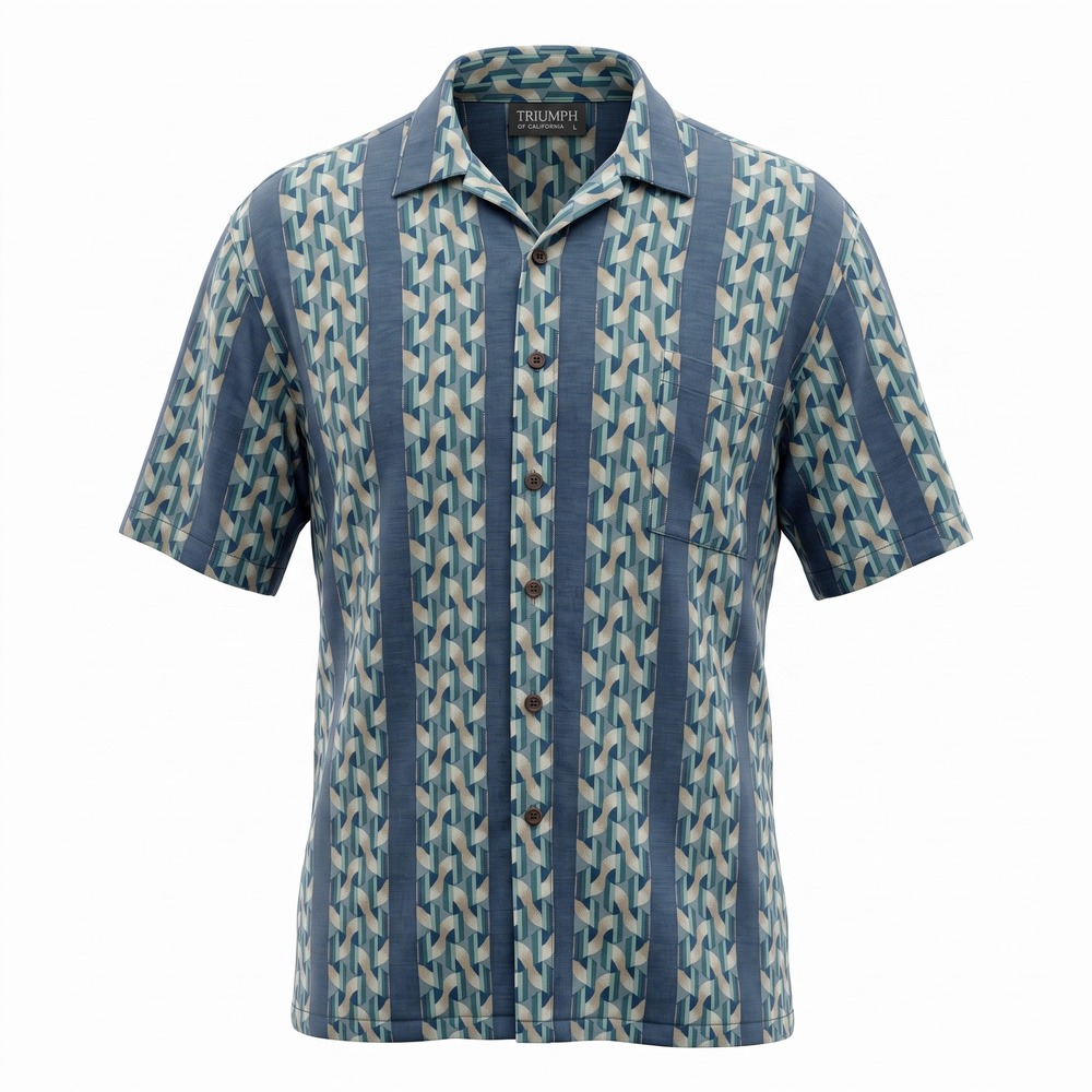 Triumph of California Button Up Shirt Mens L Blue Geometric Abstract Excellent